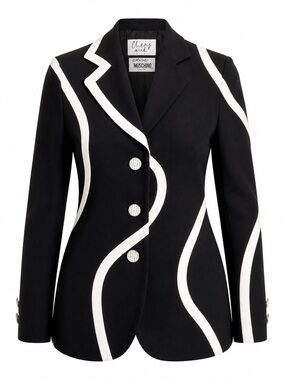 Moschino Black Blazer with White Wavy Trim